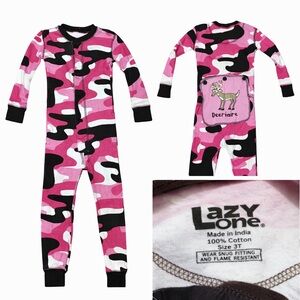 Lazy One Toddler Pajamas 3T Pink Camo “Deeriaire” One Piece Cotton